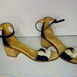 Soludos Navy and Cream Block Heel Sandals